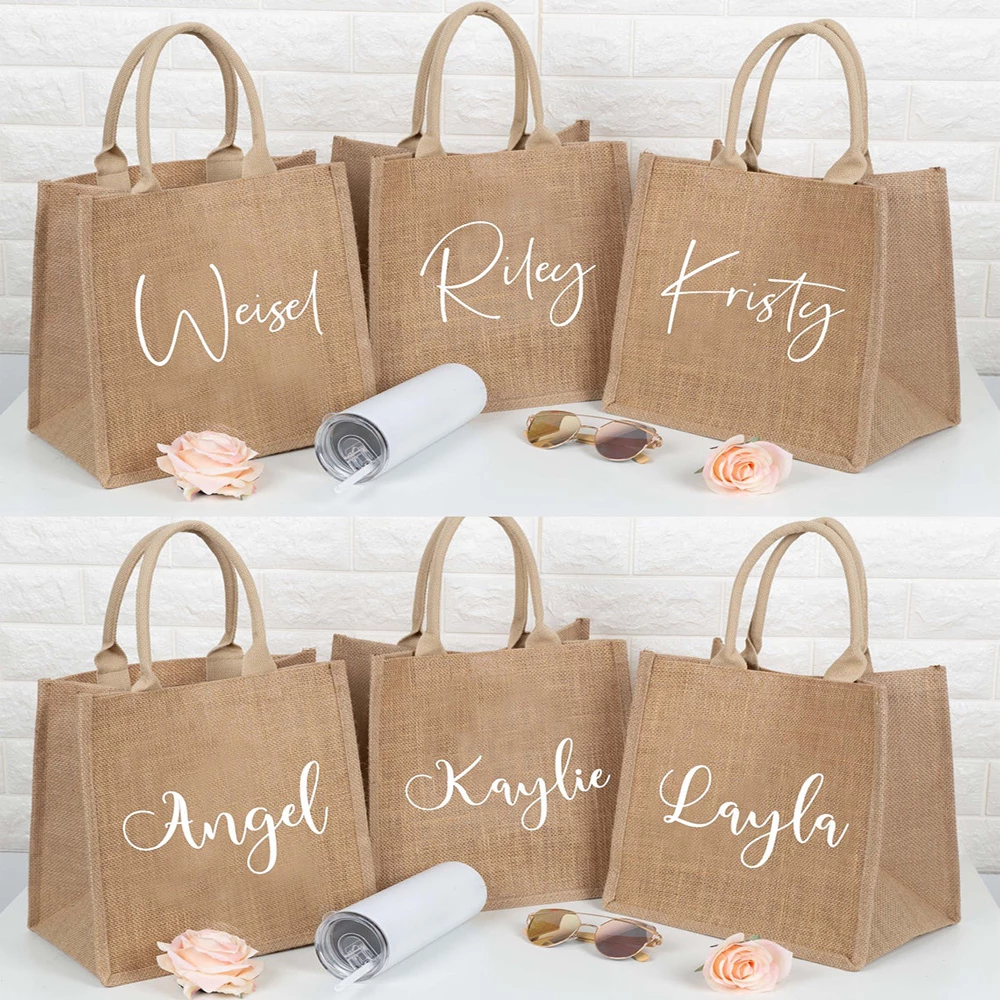 Personalized Tote Gift Bags, Tote Bags, Bridesmaid Gift Bag, Name Jute Tote  Bag