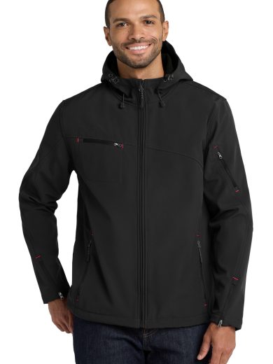 Port Authority® Textured Hooded Soft Shell Jacket.