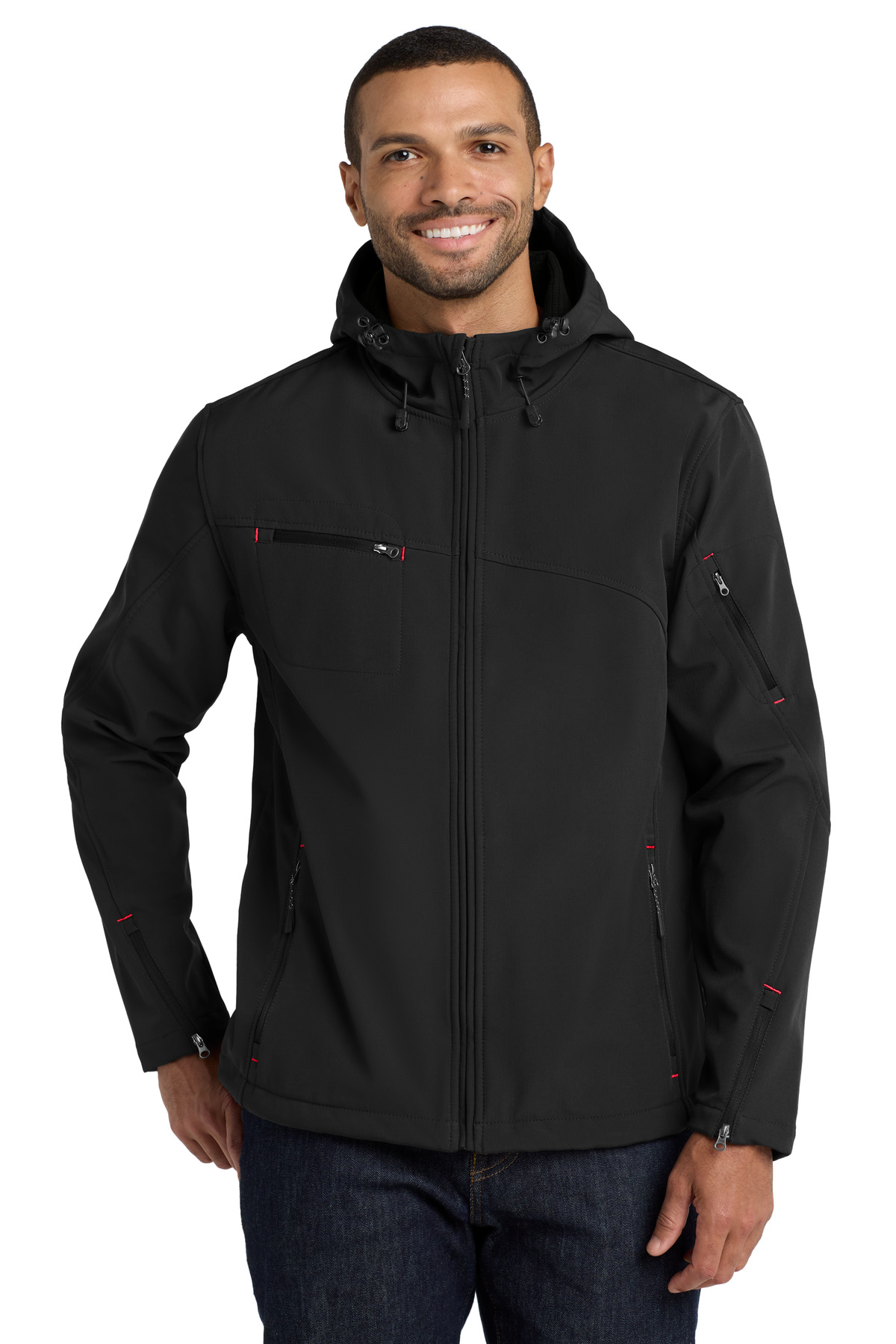 Port Authority® Textured Hooded Soft Shell Jacket.