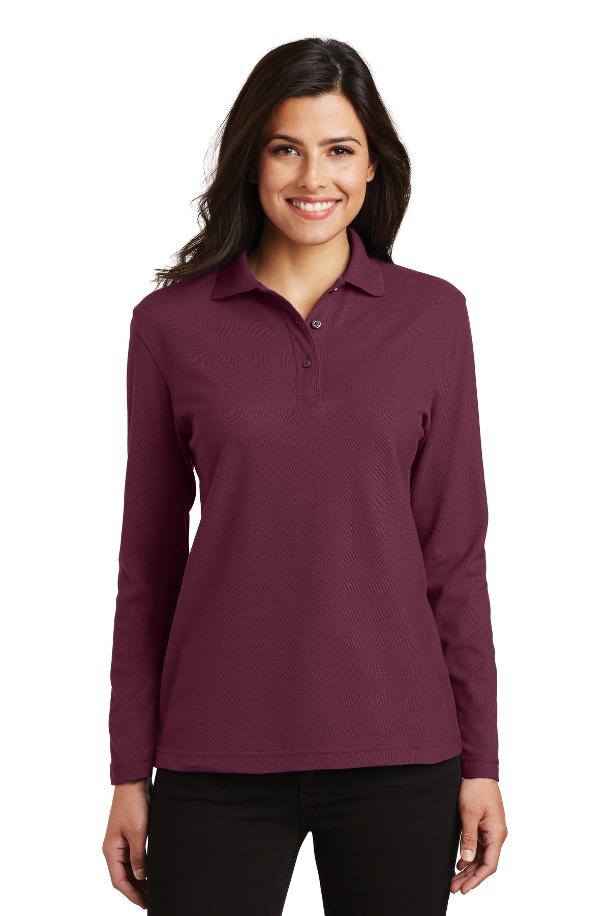 Port Authority® Women's Silk Touch™ Long Sleeve Polo. - Image 5