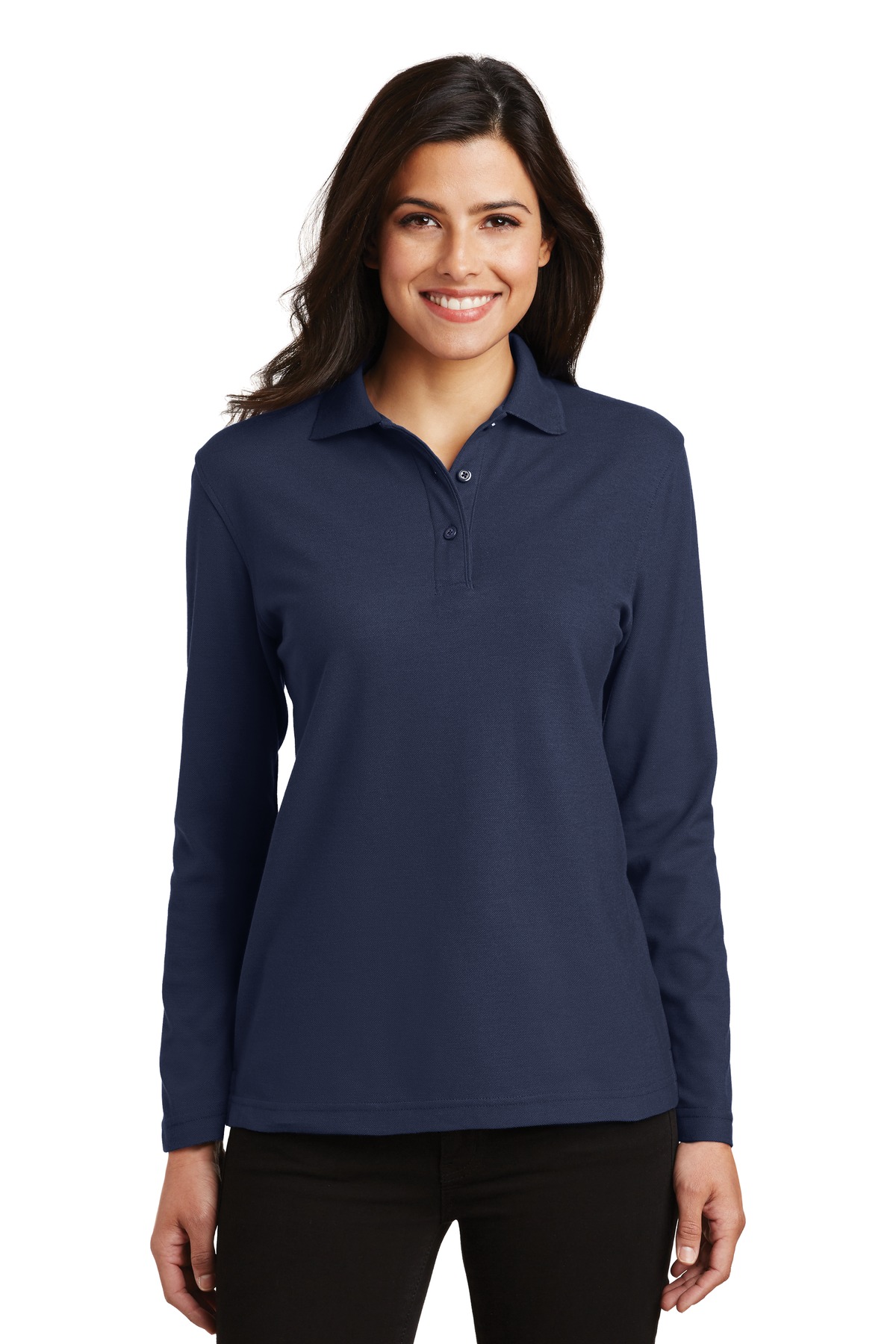 Port Authority® Women's Silk Touch™ Long Sleeve Polo. - Image 3