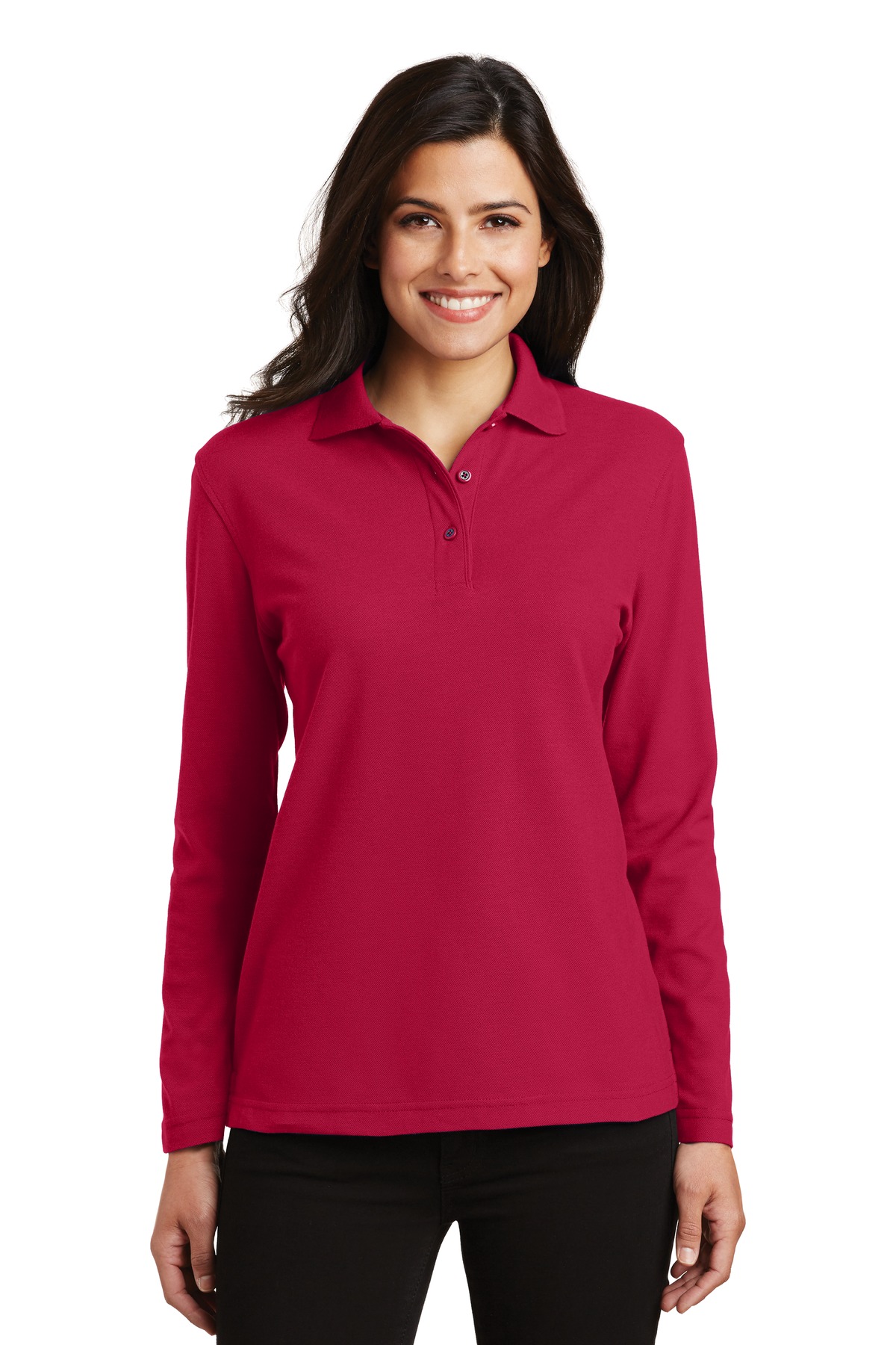 Port Authority® Women's Silk Touch™ Long Sleeve Polo. - Image 4