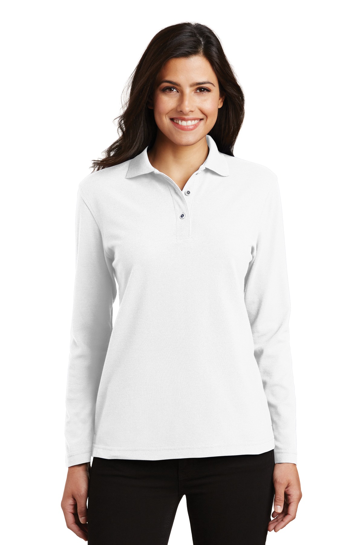 Port Authority® Women's Silk Touch™ Long Sleeve Polo. - Image 2
