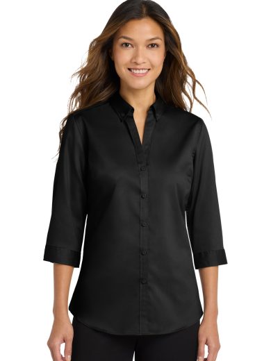 Port Authority® Women's 3/4-Sleeve SuperPro™ Twill Shirt.