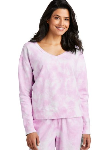 Port & Company® Women's Beach Wash® Cloud Tie-Dye V-Neck Sweatshirt