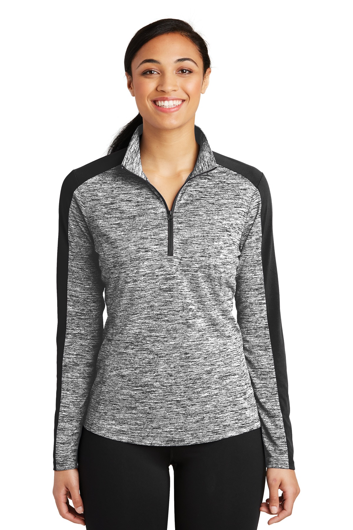 Sport-Tek® Women's PosiCharge® Electric Heather Colorblock 1/4-Zip Pullover.