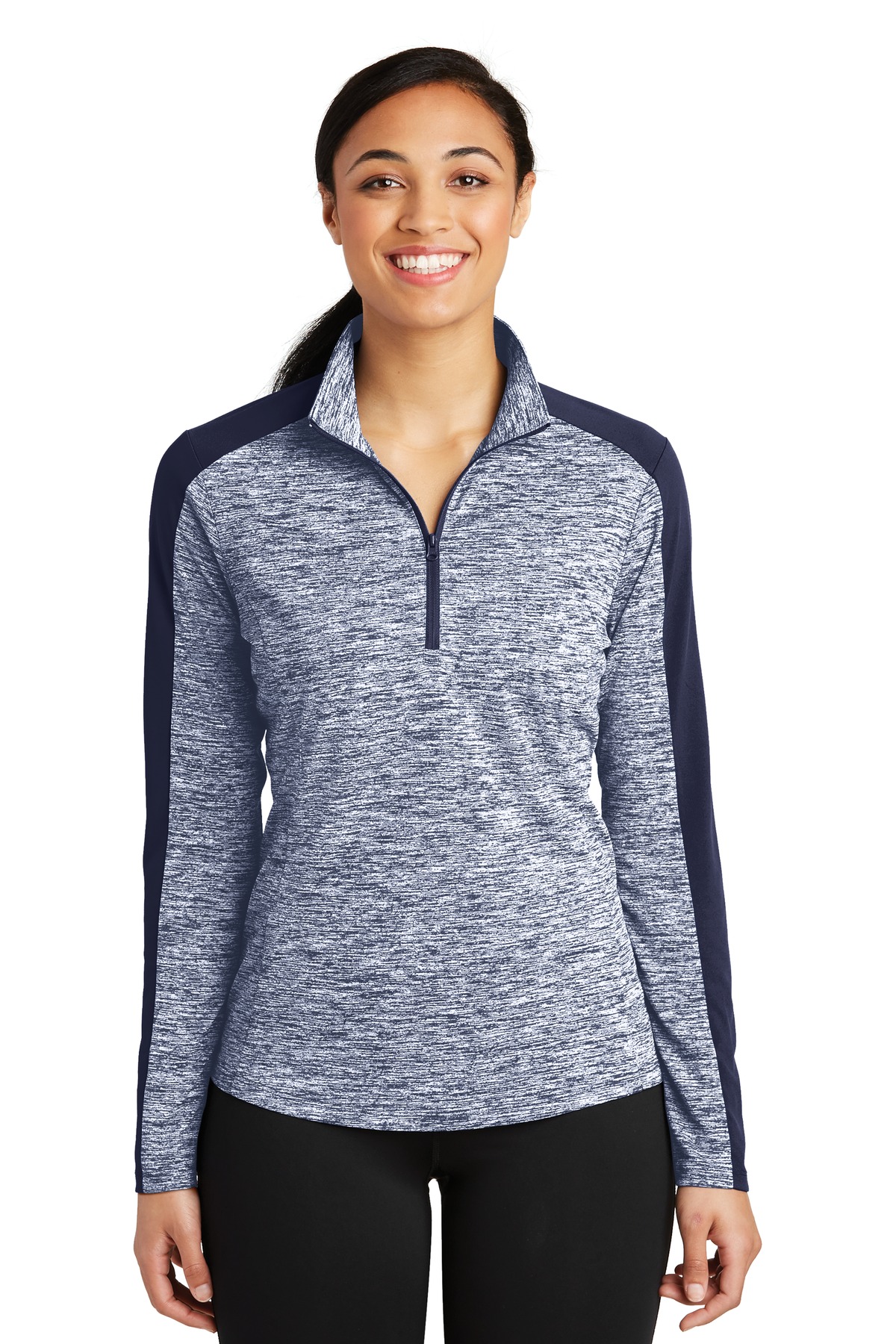 Sport-Tek® Women's PosiCharge® Electric Heather Colorblock 1/4-Zip Pullover. - Image 2