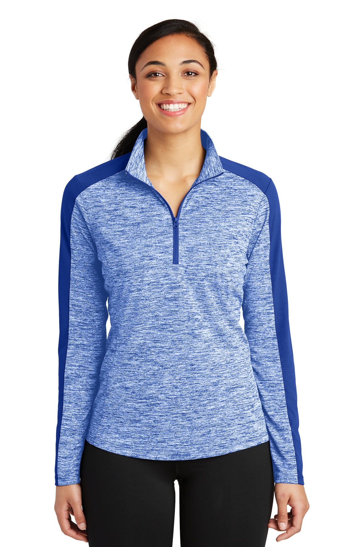 Sport-Tek® Women's PosiCharge® Electric Heather Colorblock 1/4-Zip Pullover. - Image 4