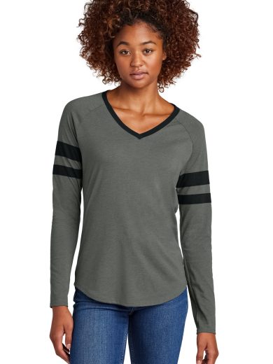 Sport-Tek® Women's Halftime Stripe Long Sleeve V-Neck Tee