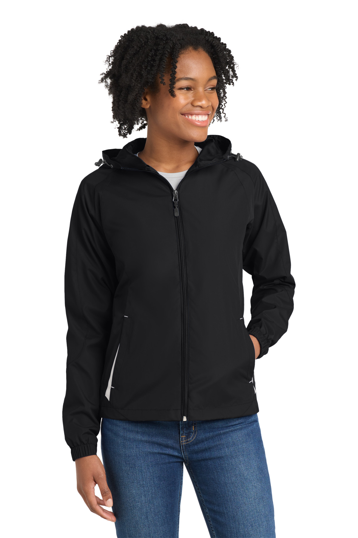 Sport-Tek® Women's Colorblock Hooded Raglan Jacket.