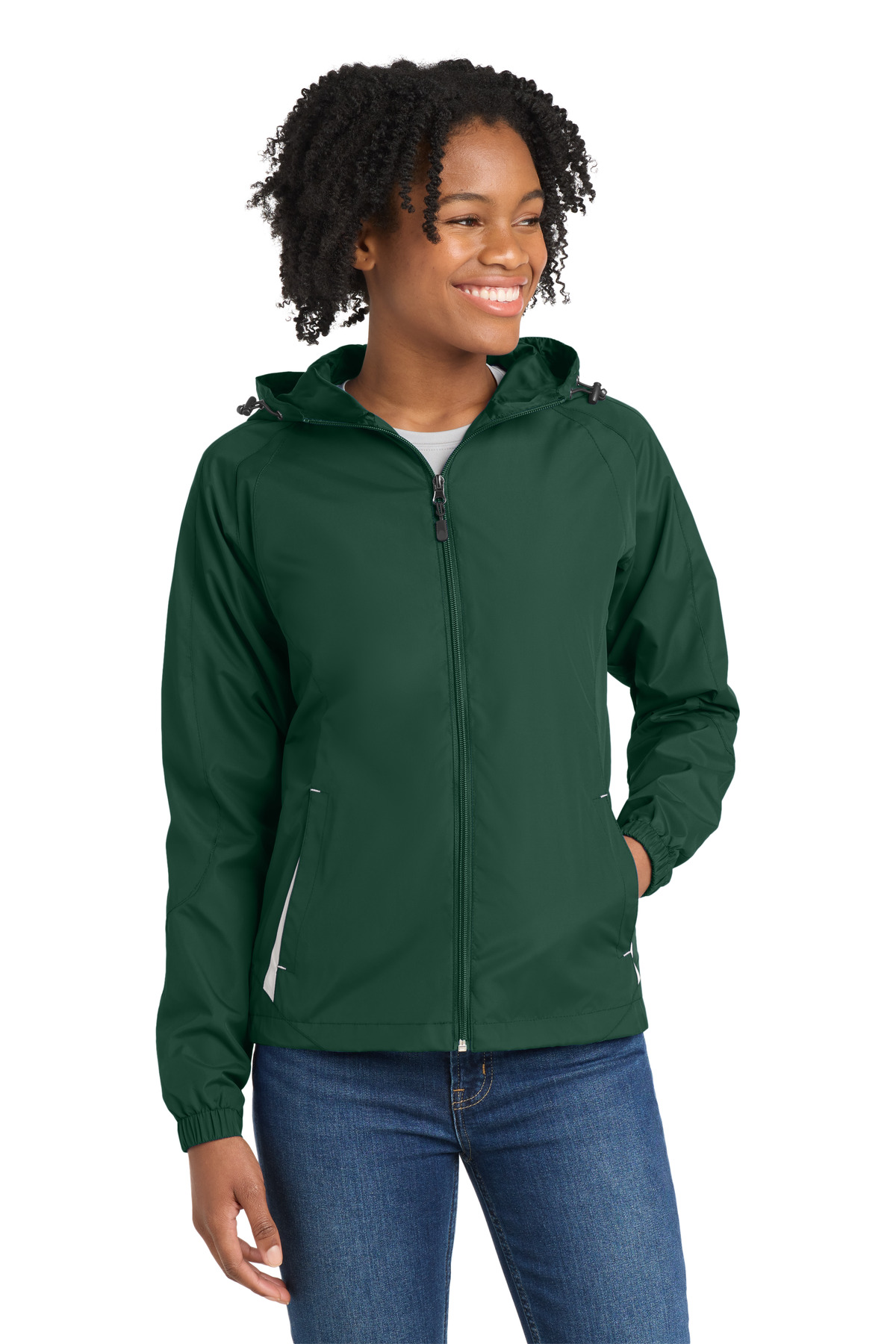 Sport-Tek® Women's Colorblock Hooded Raglan Jacket. - Image 2