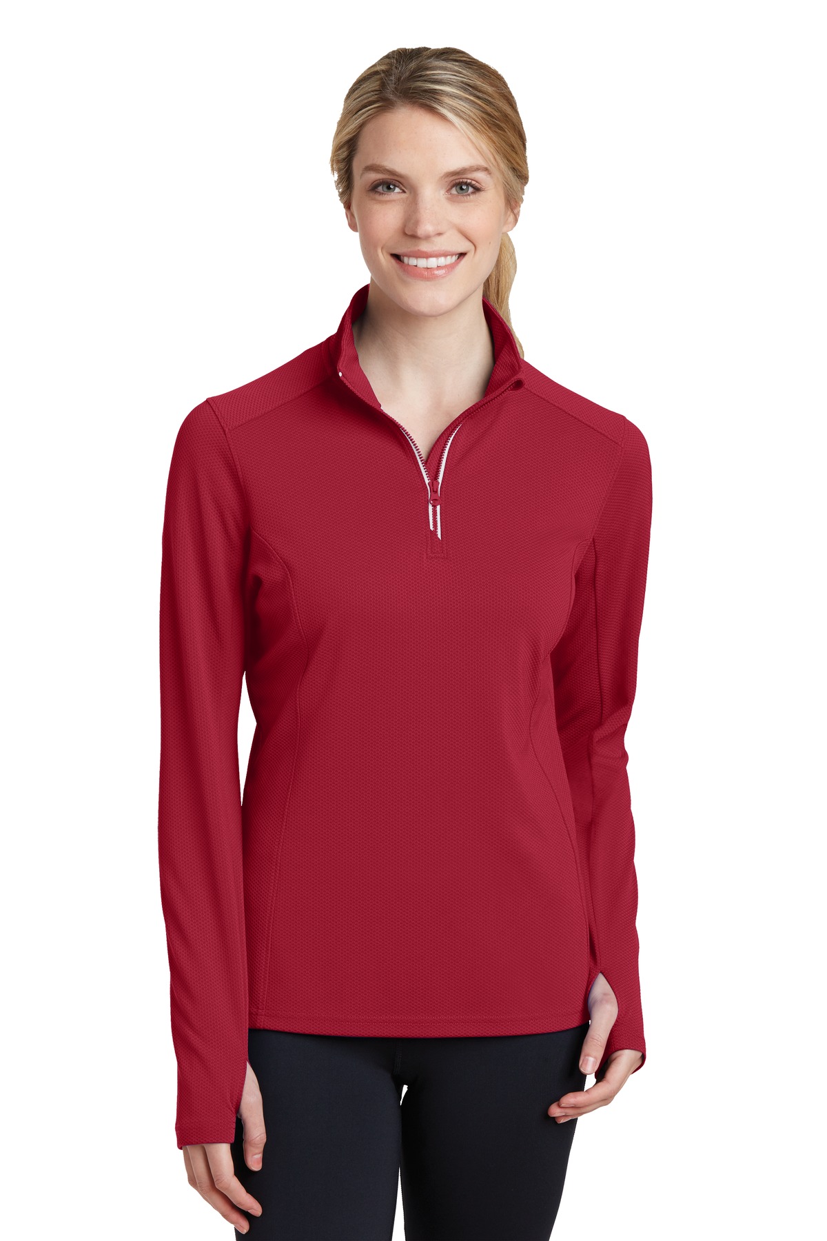 Sport-Tek® Women's Sport-Wick® Textured 1/4-Zip Pullover. - Image 3
