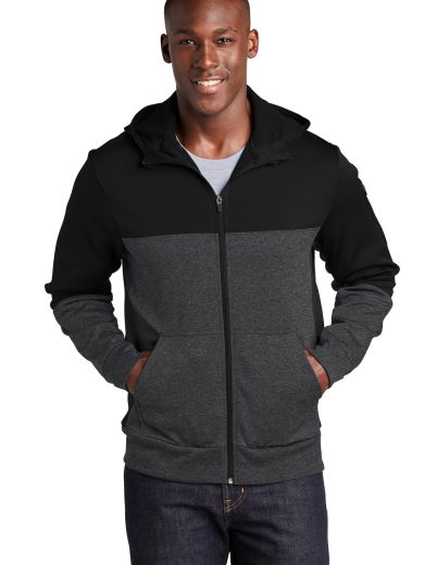 Sport-Tek® Tech Fleece Colorblock Full-Zip Hooded Jacket.