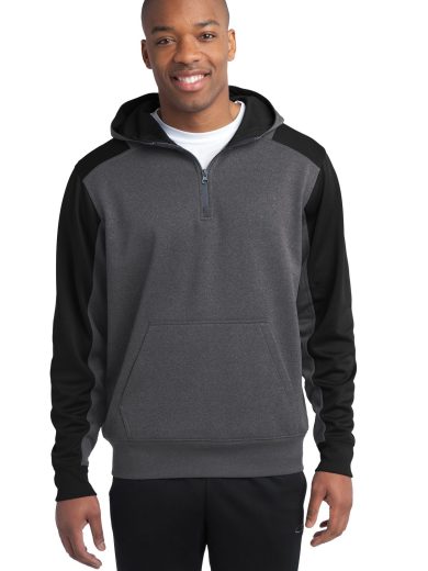 Sport-Tek®  Tech Fleece Colorblock 1/4-Zip Hooded Sweatshirt.