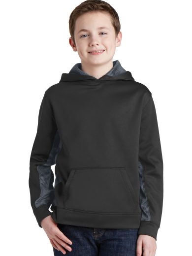 Sport-Tek® Youth Sport-Wick® CamoHex Fleece Colorblock Hooded Pullover.