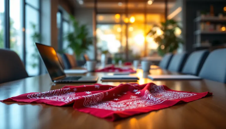 Custom Printed Bandanas on a conference table.