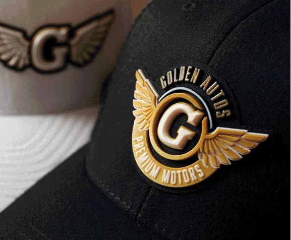 Bulk custom hats with Golden Autos 3D logos using Liquid 3D