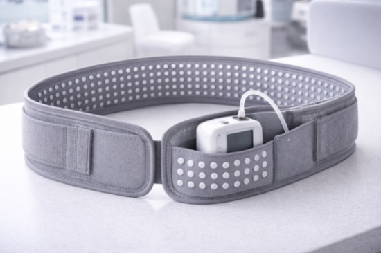 Medical device belt with uniform silicone gripper dots on the inside for non-slip stability