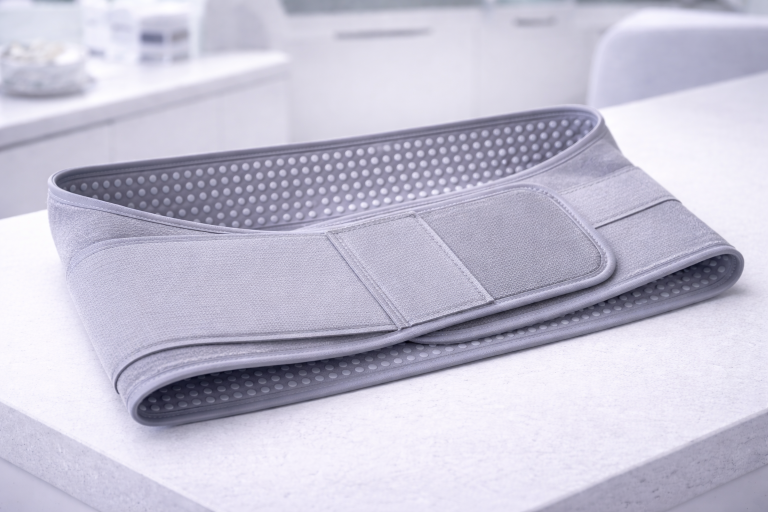 Flat abdominal binder with internal silicone grip pattern for non-slip medical support
