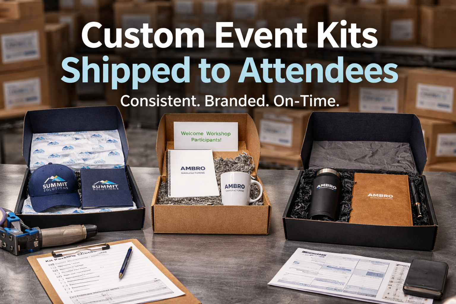 Custom Event Kits Shipped to Attendees for Corporate Events, Hybrid Programs, and Executive Experiences