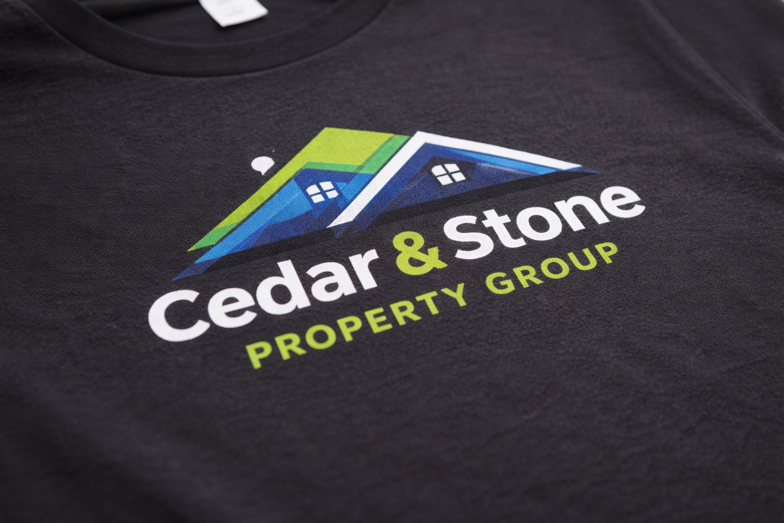 Custom screen printed t-shirts with plastisol ink showing a sharp, durable logo print